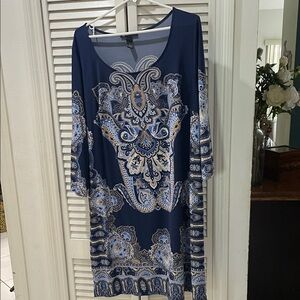 INC International Concepts Navy and Cream Paisley Midi Dress